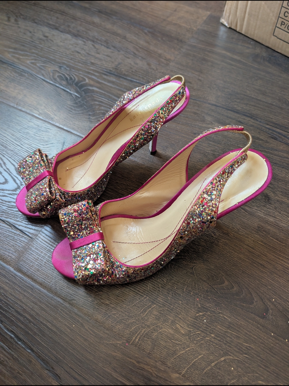 Kate Spade Pink Multicolor Glitter Slingback Heels - Women